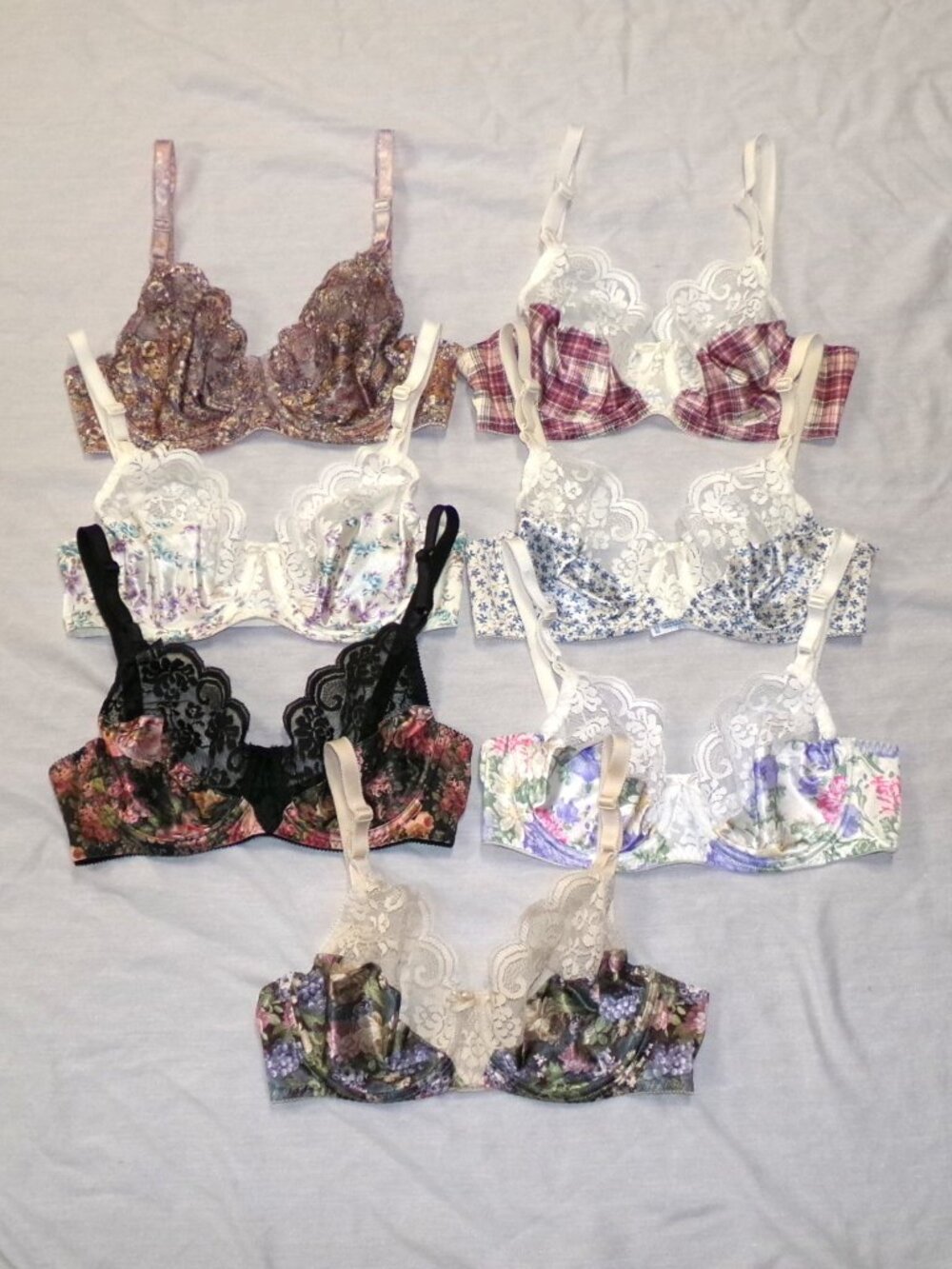 Lot of 7 Vintage Maidenform Chantilly Lace & Floral Satin #7329 Bras sz 34C